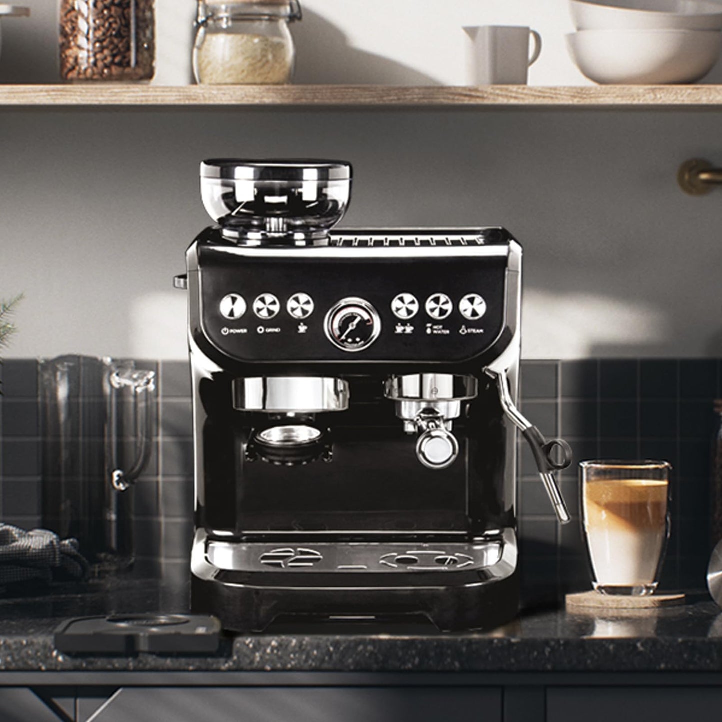 MIROX Espresso Machine 15 Bar, Coffee Maker With Milk Frother Steam Wand, Built-In Bean Grinder, Combo Cappuccino Machine with 70oz Removable Water Tank (ABS high-strength plastic shell)