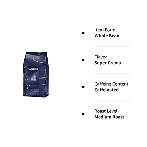 Lavazza Super Crema Whole Bean Coffee Blend, light-Medium Espresso Roast, 2.2 Pound (Pack of 1) ,Premium Quality, Aromatic, Mild and creamy