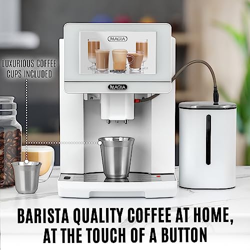 Zulay Magia Fully Automatic Espresso Machine With Grinder - 19 Customizable Coffee Options - Includes Insulated Milk Container & Deluxe Espresso Cups - Auto-Cleaning For Easy Maintenance - OG White