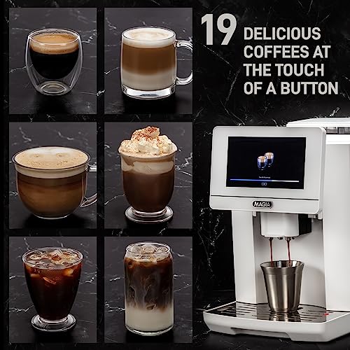Zulay Magia Fully Automatic Espresso Machine With Grinder - 19 Customizable Coffee Options - Includes Insulated Milk Container & Deluxe Espresso Cups - Auto-Cleaning For Easy Maintenance - OG White