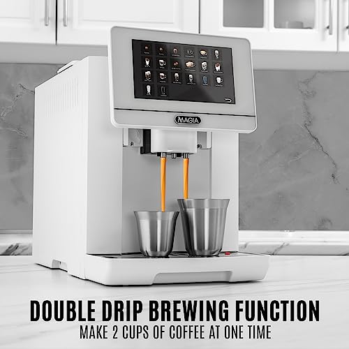 Zulay Magia Fully Automatic Espresso Machine With Grinder - 19 Customizable Coffee Options - Includes Insulated Milk Container & Deluxe Espresso Cups - Auto-Cleaning For Easy Maintenance - OG White