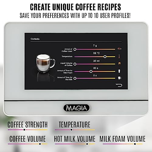 Zulay Magia Fully Automatic Espresso Machine With Grinder - 19 Customizable Coffee Options - Includes Insulated Milk Container & Deluxe Espresso Cups - Auto-Cleaning For Easy Maintenance - OG White
