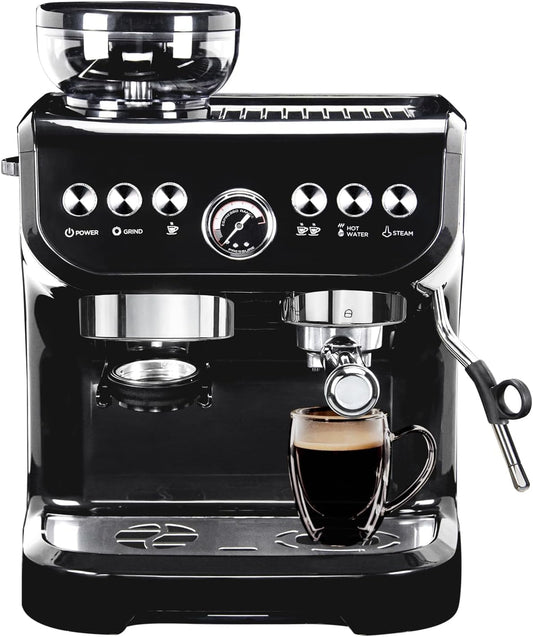 MIROX Espresso Machine 15 Bar, Coffee Maker With Milk Frother Steam Wand, Built-In Bean Grinder, Combo Cappuccino Machine with 70oz Removable Water Tank (ABS high-strength plastic shell)