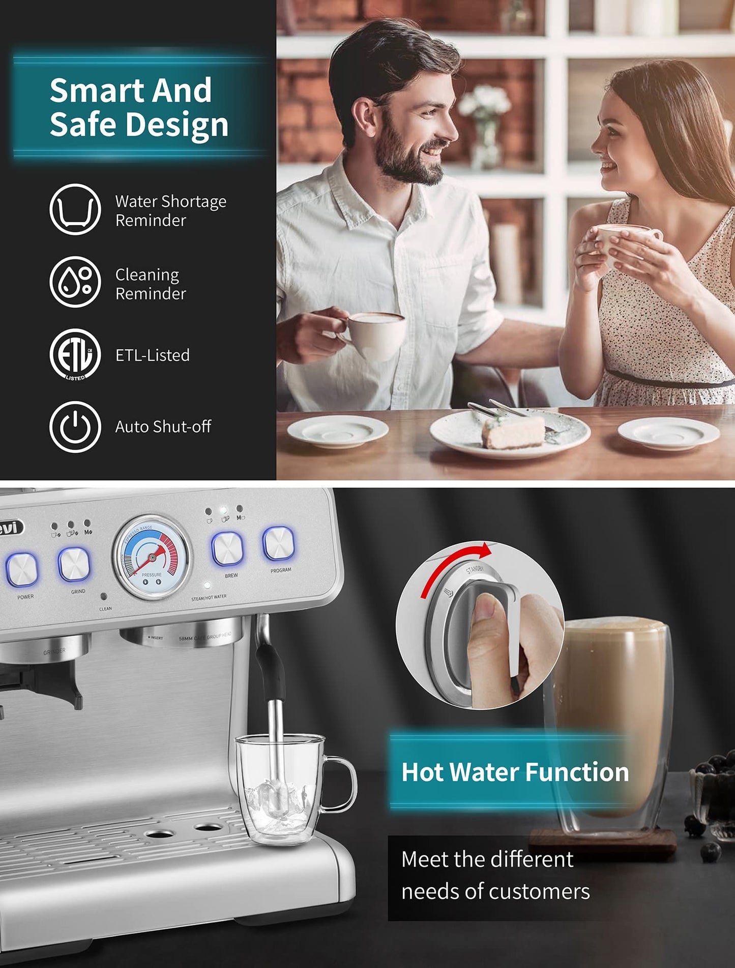 Gevi Espresso Machine 20 Bar With Grinder & Steam Wand – All in One Espresso Maker & Espresso Machine with Grinder for Home